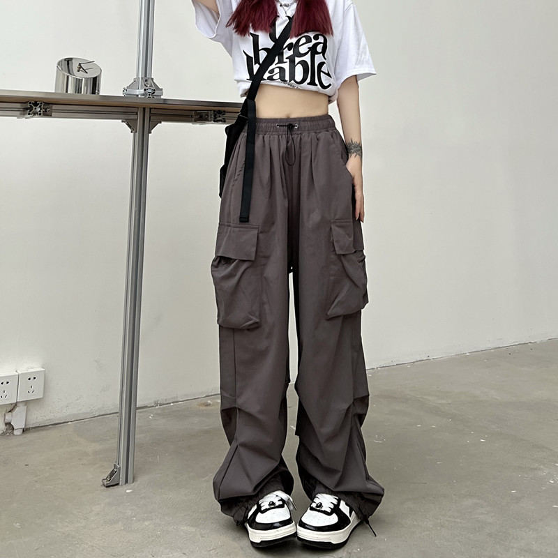 High Street Overalls for Women 2023 New Loose Straight Wide Leg Large Pocket Casual Retro Ankle Banded Pants Tide