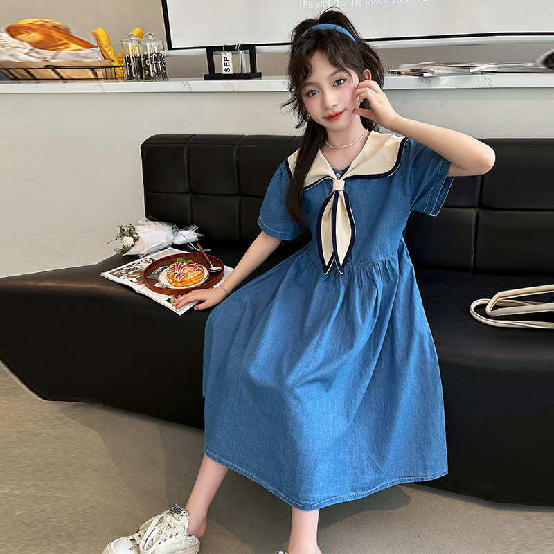 女童牛仔连衣裙夏装2024新款洋气夏季儿童公主裙大童夏款女孩裙子