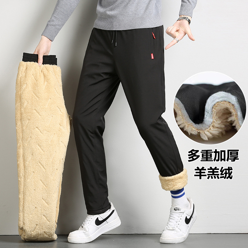 雪地羊羔绒卫裤男士冬季外穿棉裤加绒加厚户外防风大码保暖裤子男