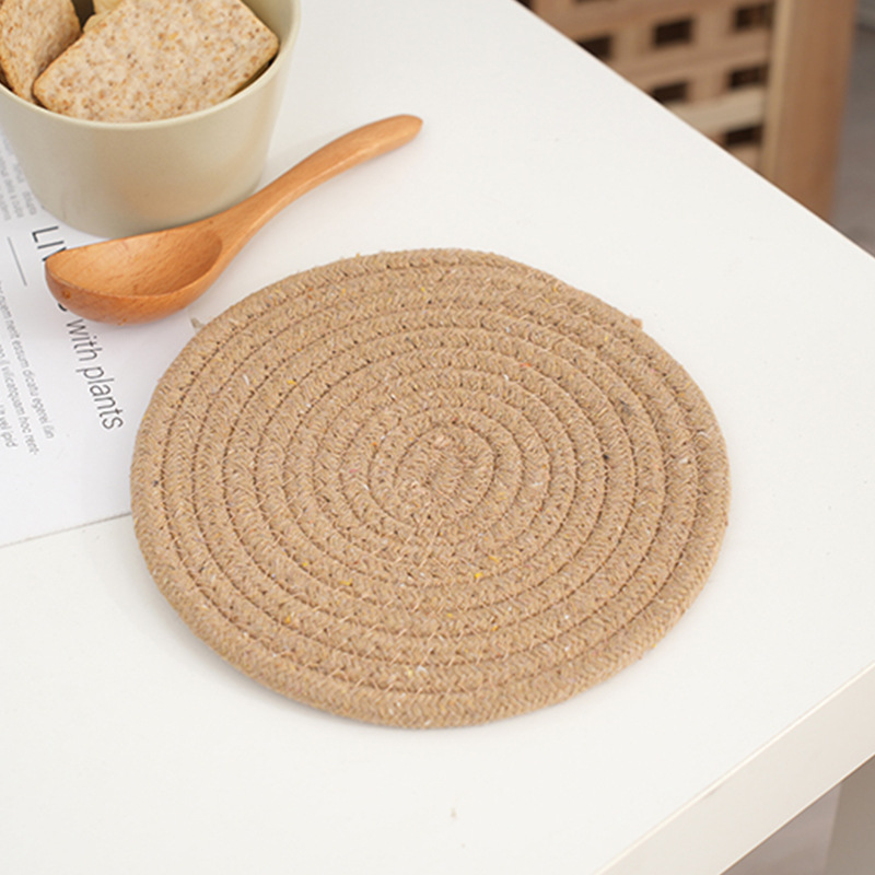 棉绳编织餐垫砂锅垫厨房餐桌加厚隔热垫圆形棉线编织杯垫现货批发