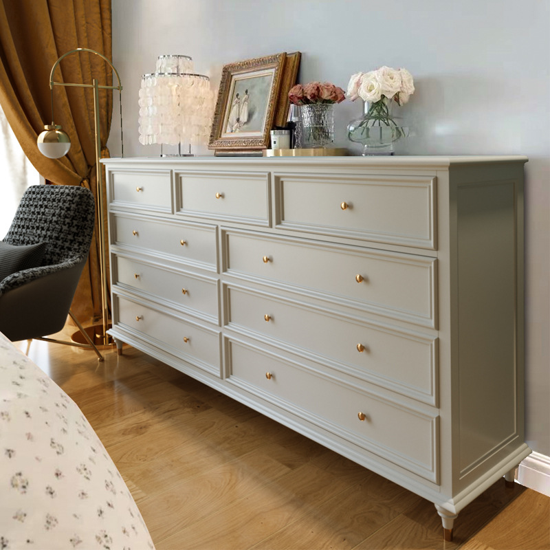 0成交7件美式实木五斗柜收纳柜储物柜卧室抽屉柜白色九斗柜客厅柜子靠