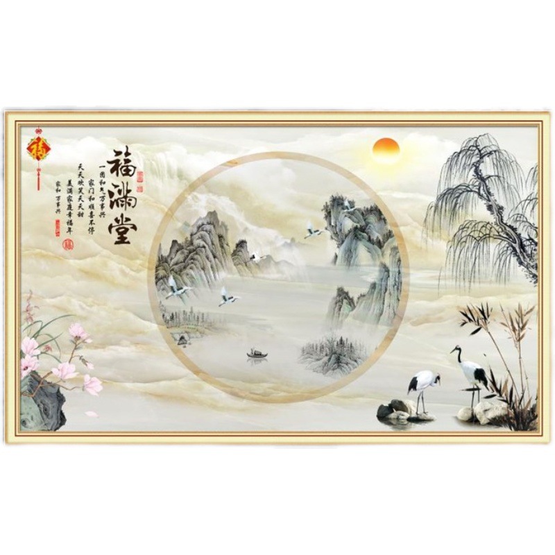 别墅迎宾墙瓷砖农村庭院照壁画大门影壁墙岩板户外影背墙小院山水