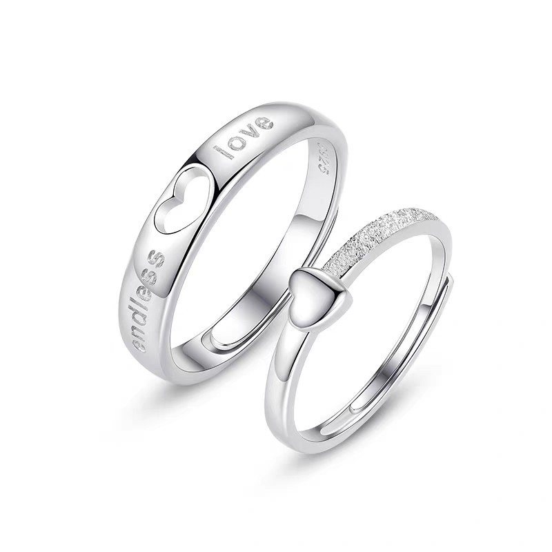 纯白铜不掉色开口可调节永恒之心情侣戒指送男女朋友节礼物对戒