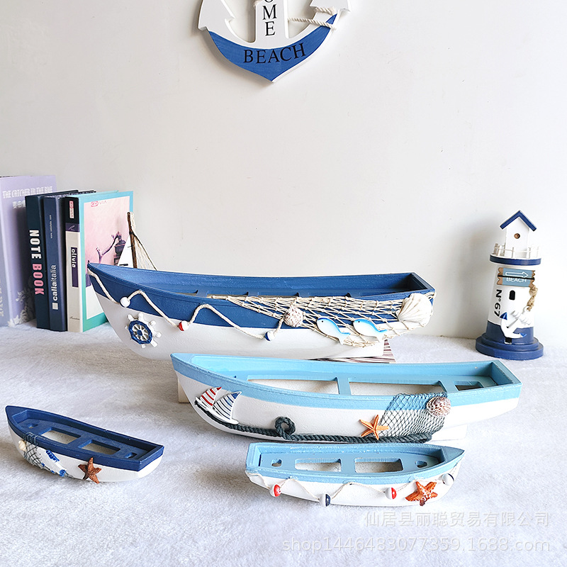 地中海轮船海洋风格装饰品摆件创意船模型工艺品海盗船摆台小木船