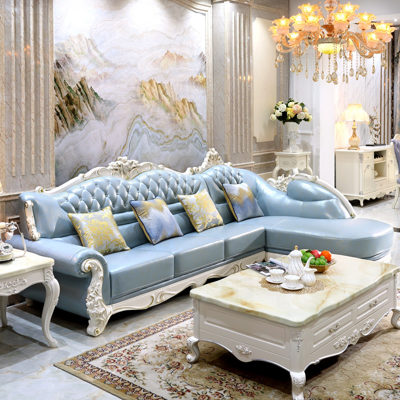 欧式皮沙发组合 奢华实木客厅整装法式小户型转角简欧轻奢家具