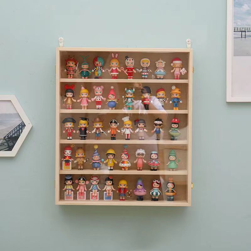 Wooden Blind Box Storage Box Pop Mart Display Cabinet Jasmine Biqi Doll Handmade Toy Hinge Storage Box