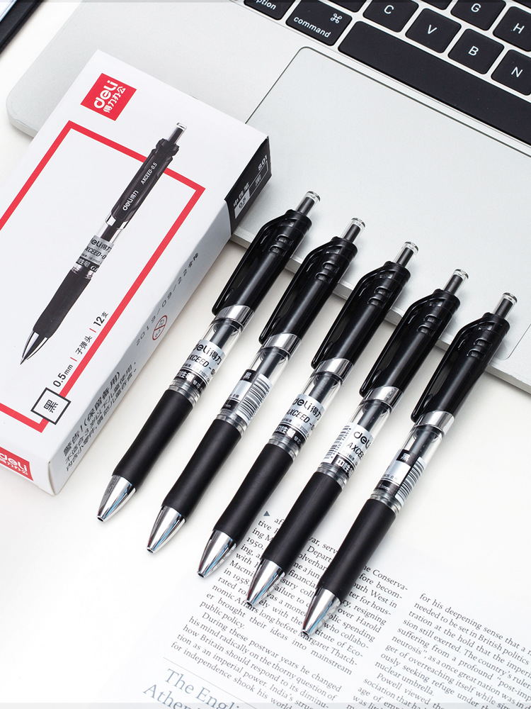 可订logo得力s01按动式办公中性笔签字水笔红蓝黑色广告商务礼品