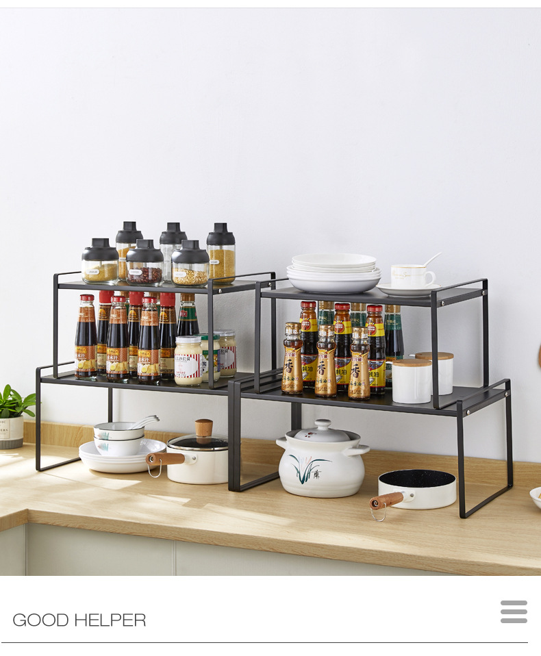 厨房多层置物架日式橱柜隔板分层整理架台面收纳铁艺调料架杂物架