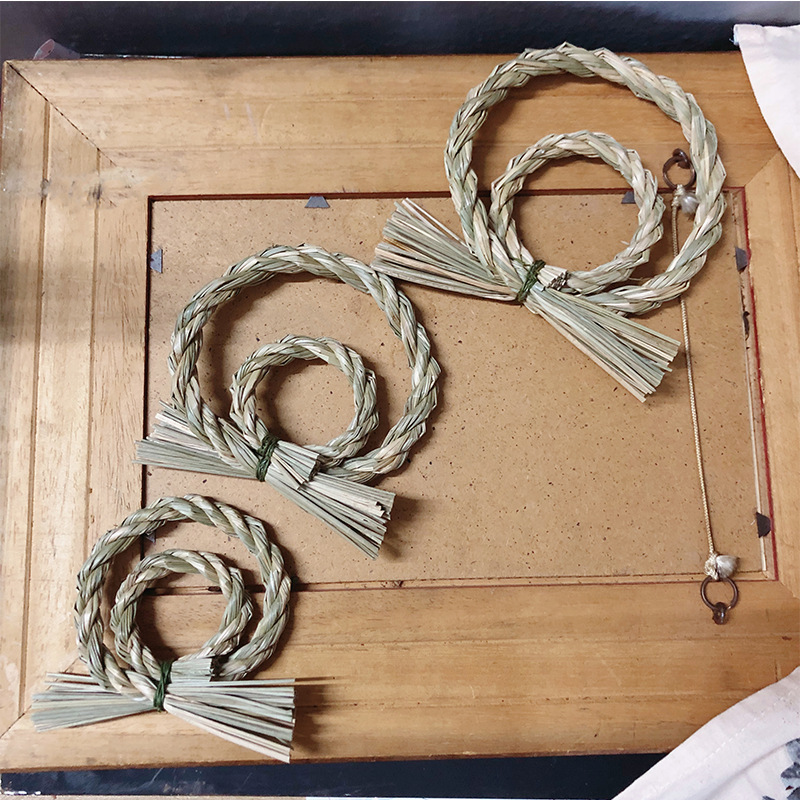 日本注连绳日式编织草 森系diy绿植绿草配件 双单圈细款注连绳