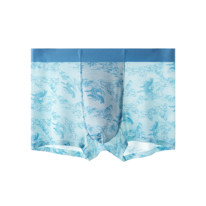 Men's Underwear Summer New Ice Silk Seamless Panties National Trendy Style Printed Breathable Boxers Men's Underwear