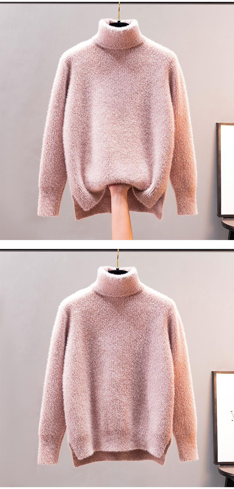 韩国代购秋冬高领水貂绒毛衣女宽松慵懒风加厚针织打底衫外穿内搭