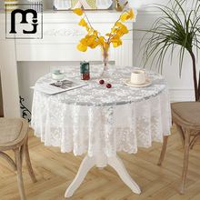圆形小圆桌桌布高级感蕾丝白色纱刺绣花镂空餐台布家用轻奢 ins翊