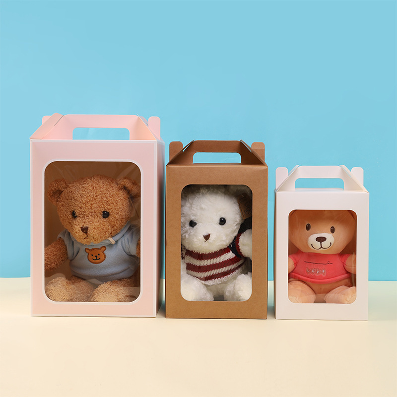 新款批发方形开窗手提礼盒 白卡礼品盒子生日礼物花束公仔包装盒