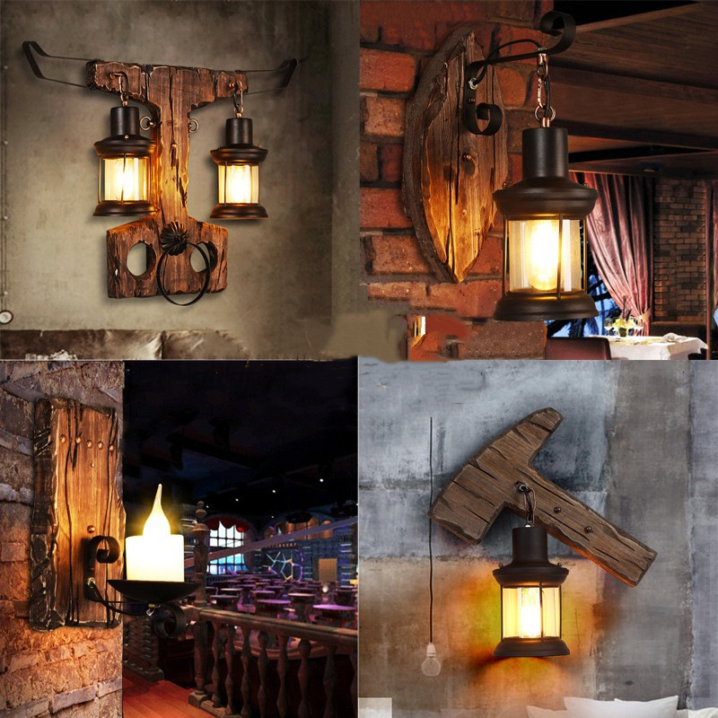 复古怀旧船木壁灯美式个性工业风装饰墙灯创意服装火锅店酒吧餐厅