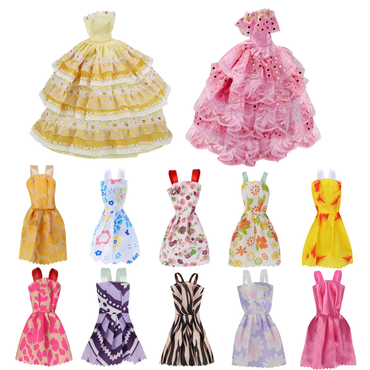 跨境热销玩具娃娃衣服儿童换装服装小短裙魔术贴短裙配件10件一包