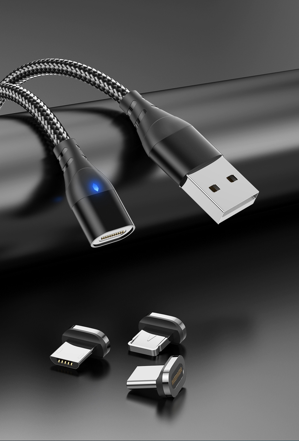 扁头11针磁吸数据线三合一厂家源头磁力数据线安卓type-c充电线3a