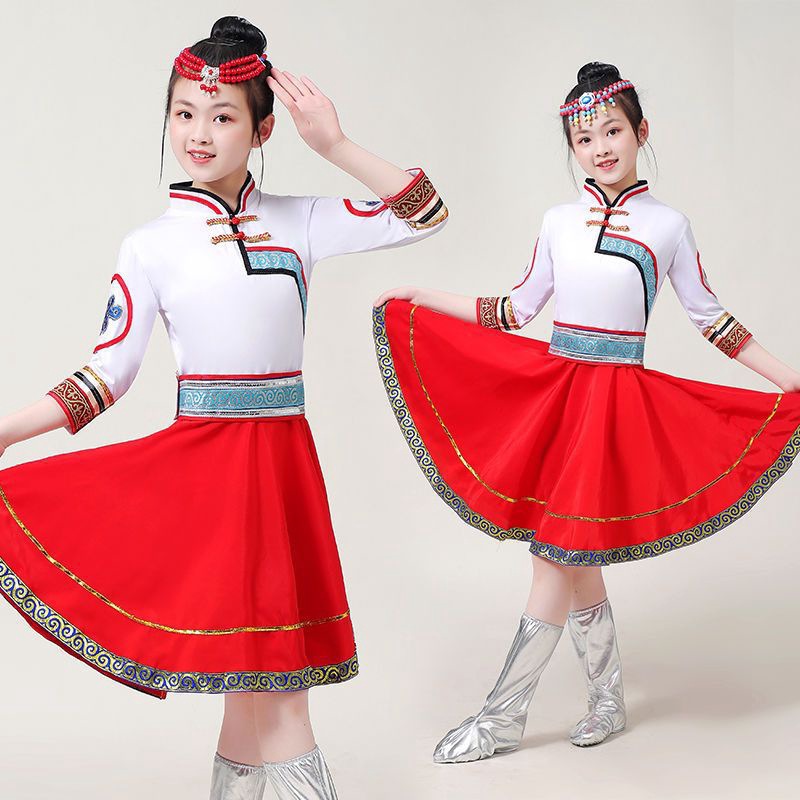 蒙古舞表演服筷子舞民族舞顶碗舞六一儿童节演出服女孩舞蹈服