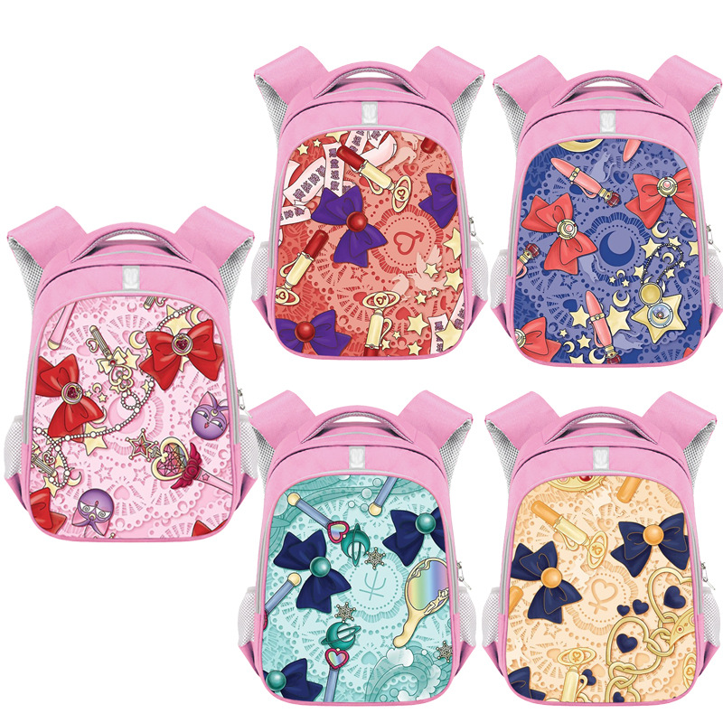 2022 New Small Floral Fashion Student Backpack Polyester Girl Pink Schoolbag Bow Reflective Stripe Backpack