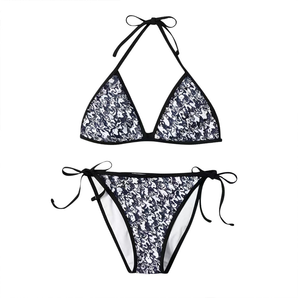 跨境比基尼韩国ins时尚三点式分体bikini 性感大胸聚拢绑带游泳衣