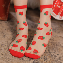 洛丽塔草莓袜子超薄夏季透气甜美卡丝袜jk可爱女生水晶中筒袜代发