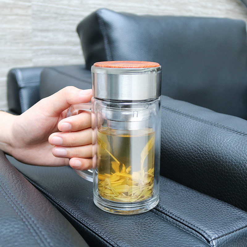 Ws Large Capacity Office Cup Thermal Insulation Thickening Tea Glass Bottle Unisex Household Portable Vehicle-Borne Cup Double Layer Water Cup