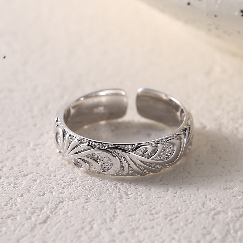 个性潮男单身戒复古花纹戒指嘻哈风食指开口指环简约唐草图腾戒指