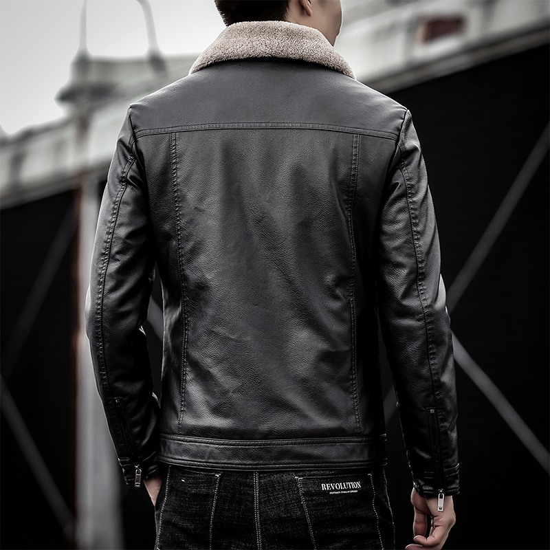 New Middle-Aged Men's Leather Jacket Dad Wear Autumn and Winter Pu Leather Workwear Jacket Trendy Coat Fleece-Lined Thickened Winter