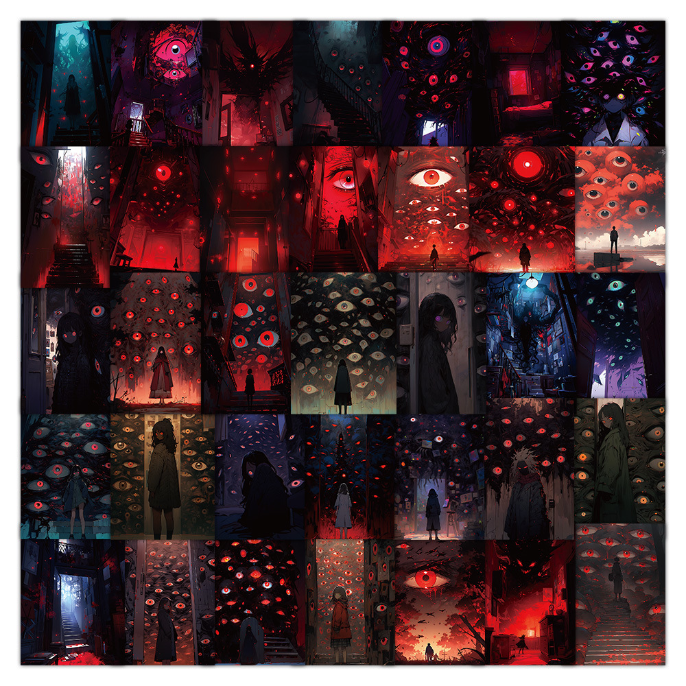 60张原创新款诡谲之眼涂鸦贴纸装饰笔记本滑板行李箱摩托贴画批发