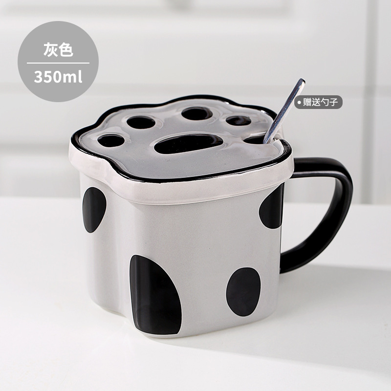 Soft Fufu Cat's Paw Ceramic Cup with Cover Spoon Cute Mug Female Good-looking Drinking Cup Office Breakfast Cup