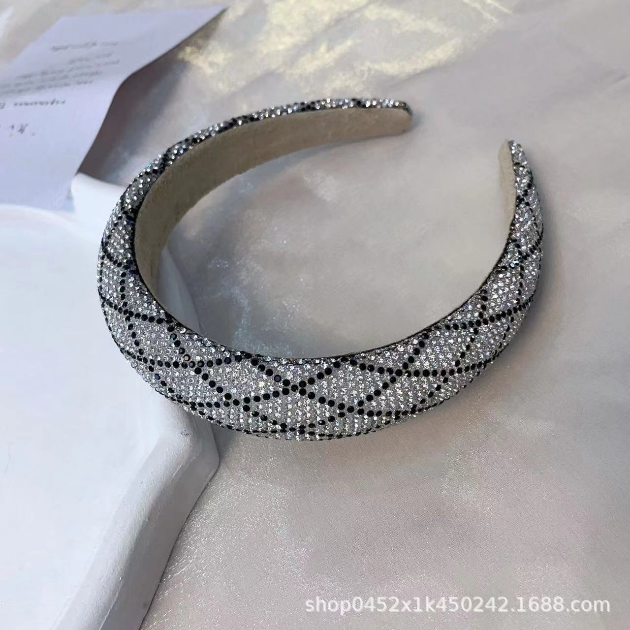 New Style Full Diamond Fashion Sponge Headband European and American Rhinestone Wide-Brimmed High Skull Top Hair Bundle New Style Face Wash Hair Accessories for Women