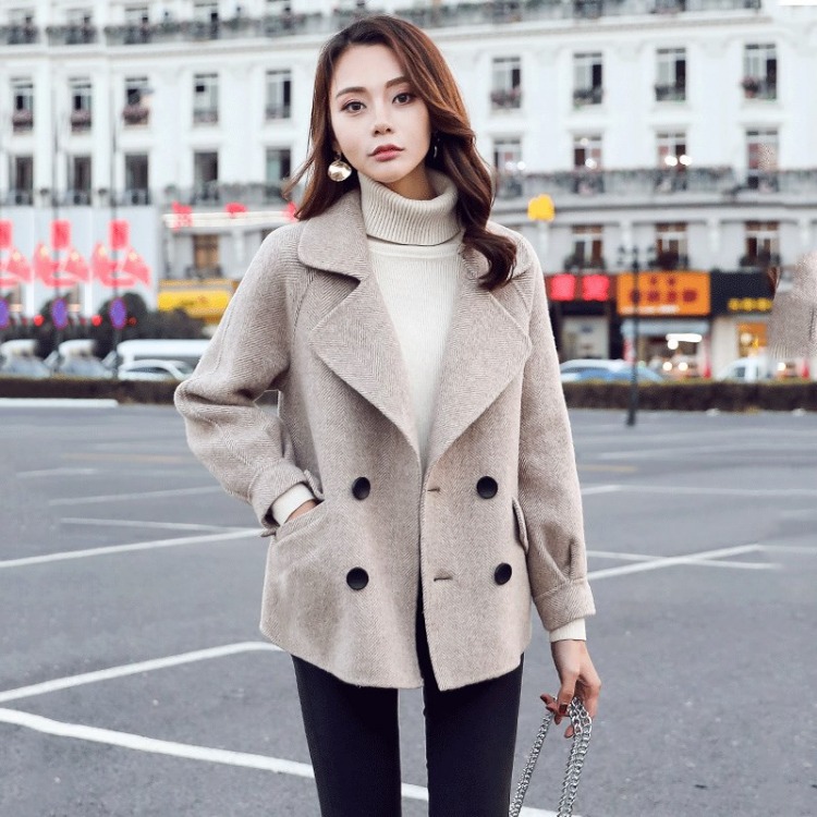 毛呢外套女士短款2021春秋季新款宽松加厚小个子双面羊绒呢子大衣