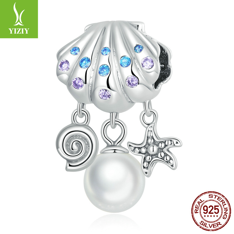 银姿韵原创精致贝壳串珠配饰 海洋系列海星贝珠925纯银散珠bsc606