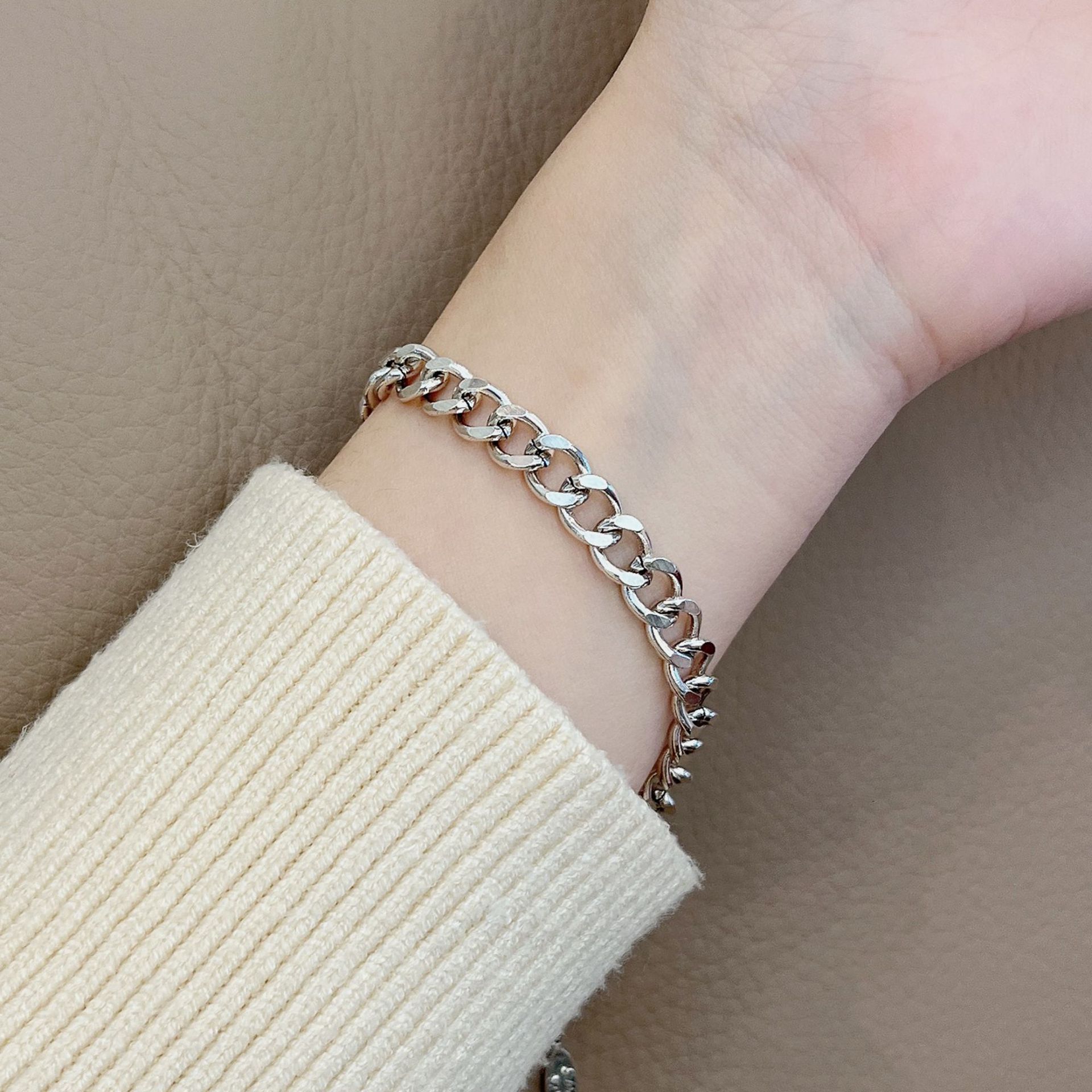 复古港风朋克情侣古巴链手链男女ins街头嘻哈潮流个性冷淡风手饰