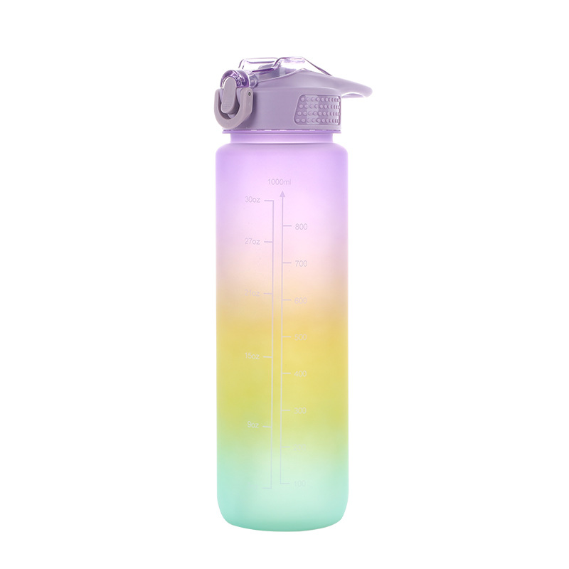 Large Capacity Gradient Color Frosted Sports Cup Outdoor Travel Bounce Cover Direct Drinking Water Bottle Factory in Stock