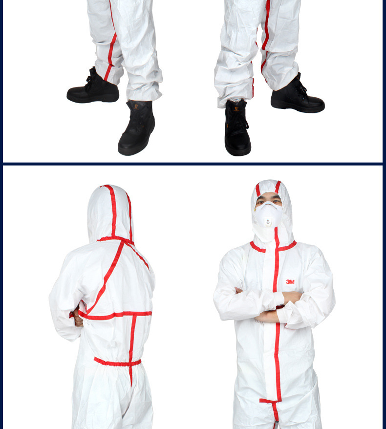 连体 3m4565白色带帽红色胶条防护服功能:防化 颜色:白色 尺寸:l 材质
