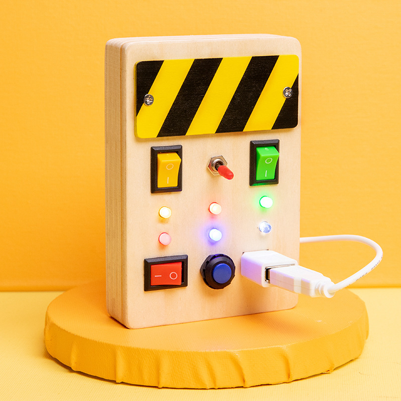 Cross-Border New Children's Early Childhood Educational Toys Wooden Switch Socket LED Light Busy Board Hands-on Wooden Toys