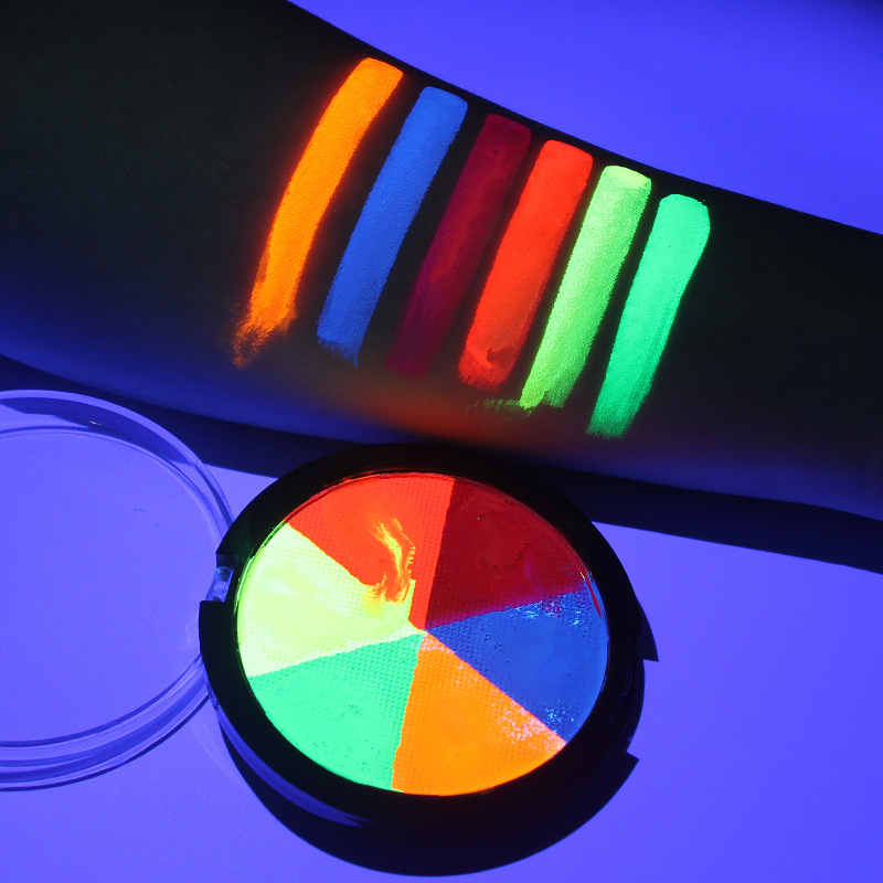 6色荧光彩绘圆形盒水溶性人体彩绘颜料易清洗万圣节化妆人体膏