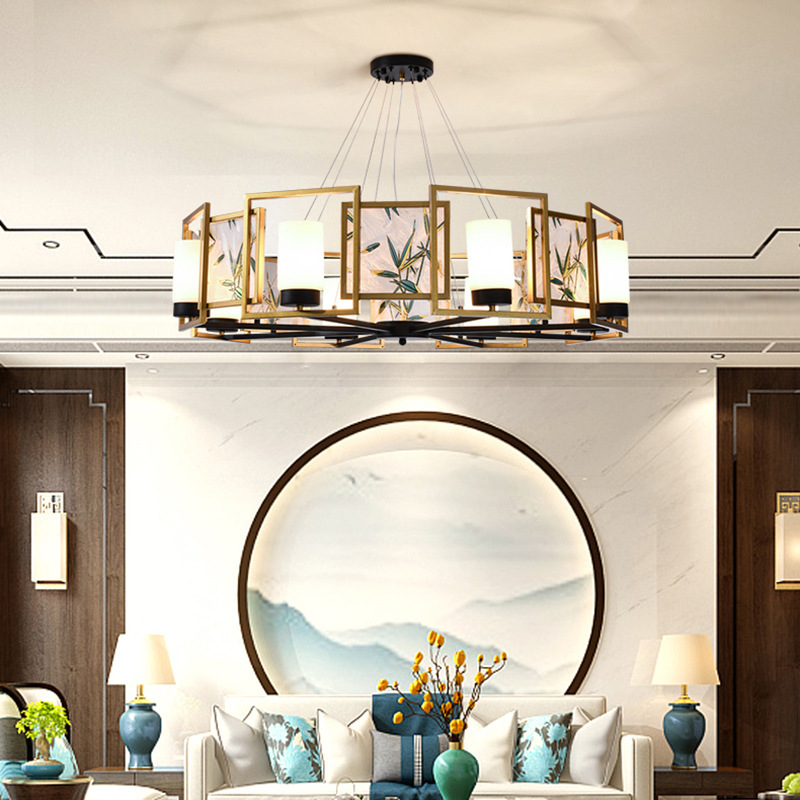 珐琅彩新中式吊灯客厅灯中国风大气书房餐厅灯复古酒店茶楼灯具