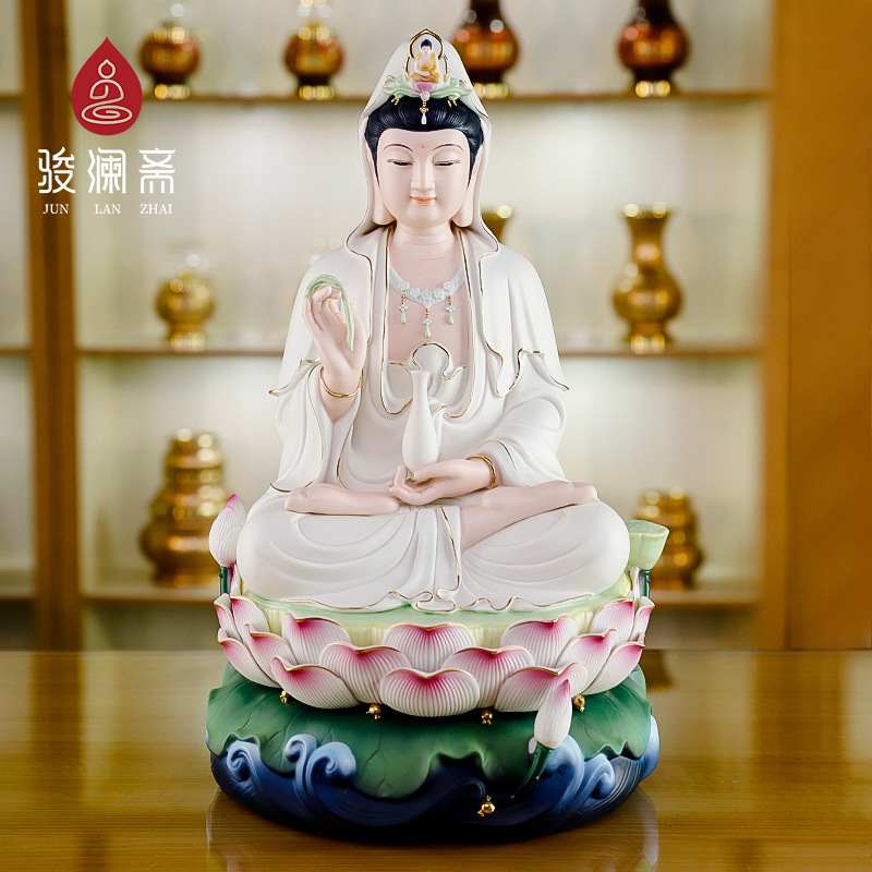观音佛像供奉家用南海观世音菩萨坐莲陶瓷神像摆件大全佛具用品