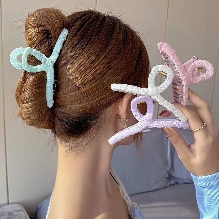 exquisite 7.5cm bright fabric medium size hair claw female online influencer back head barrettes simple all-match hair claw mori style hair