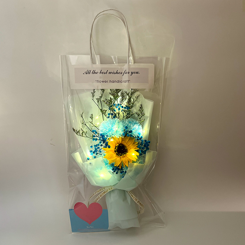 Teacher's Day Carnation Transparent Handbag Bouquet with Light Preserved Fresh Flower Starry Rose Soap Flower Valentine's Day