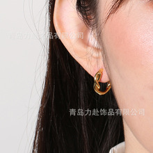麻花编织金色设计感小众耳环耳圈复古大气2022年新款耳饰