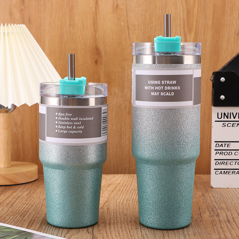 Cross-Border Diamond Paint New Cup 304 Stainless Steel Heat and Cold Insulation Cup with Straw Large Capacity Large Ice Cup Wholesale