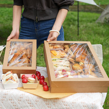 ins风露营户外野餐盒牛皮纸一次性开窗盒食物水果包装外带收纳盒
