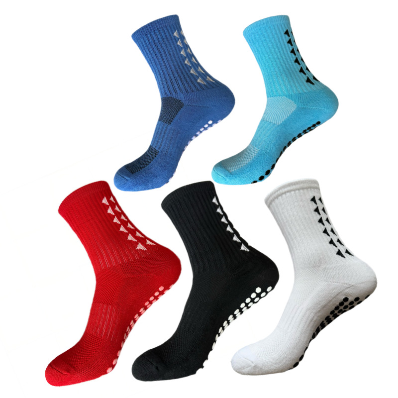 点胶中筒足球袜男款成人青年透气防滑袜加厚毛巾底运动袜袜子批发