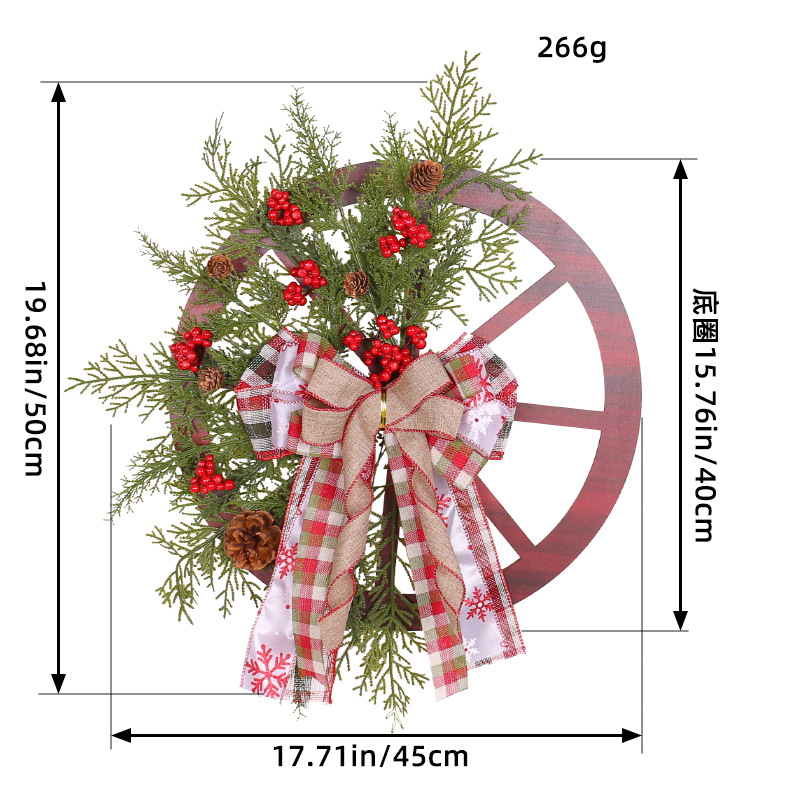 Hong Kong Love Cross-Border Hot Christmas Decoration Door Hanging Wooden Roulette Wheel Wheel Garland Christmas Pine Cone Garland