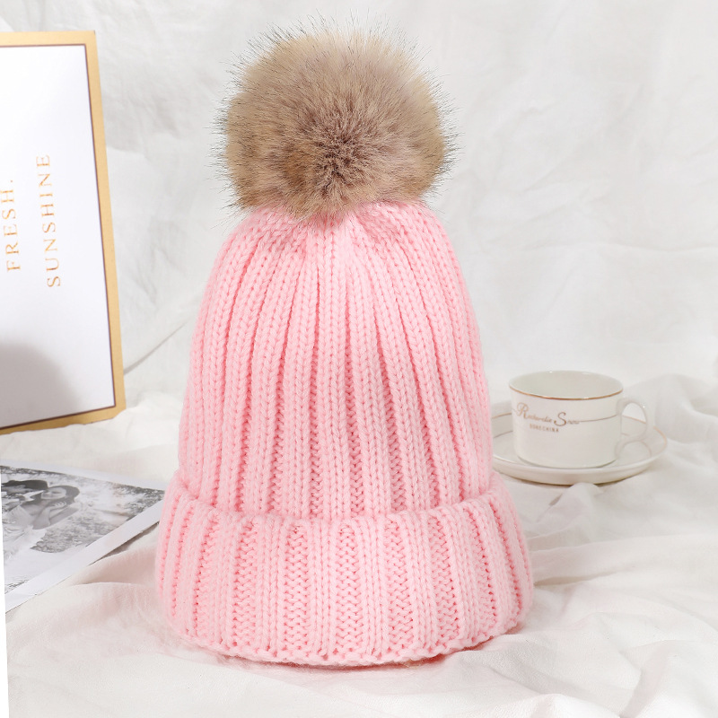 Autumn and Winter New Knitted Hat Women's Solid Color Korean Style Fur Ball Warm Japanese Sleeve Cap Men's Casual All-Matching Simple