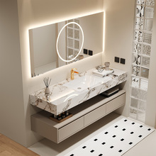 设计师浴室柜陶瓷一体盆台面组合酒店奶油风化妆室洗漱台智能镜子