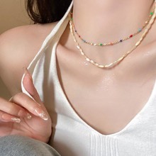 彩色串珠贝壳项链女夏季设计感小众脖子颈链气质高级感轻奢锁骨链