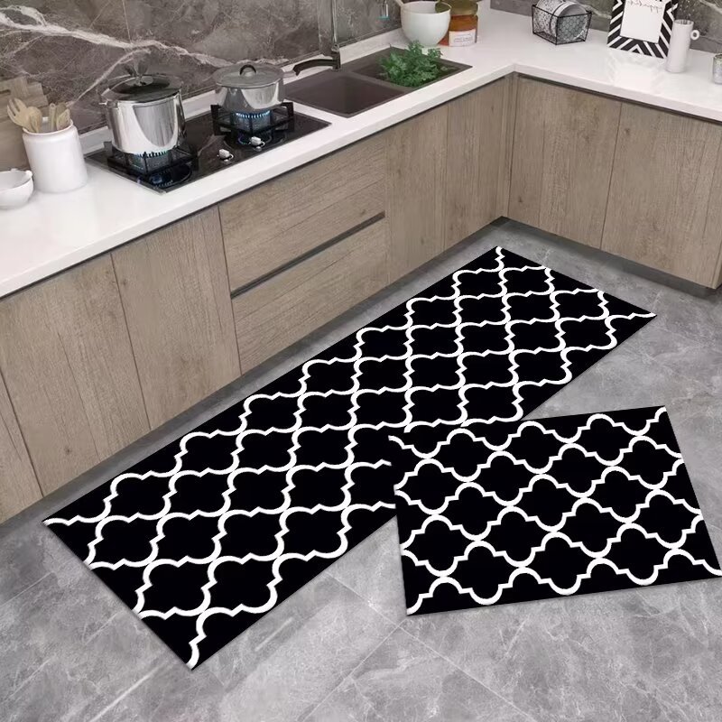 Crystal Velvet Printed Kitchen Floor Mat Two-Piece Set Household Bedside Carpet Doorway Mat Long Mat Door Mat